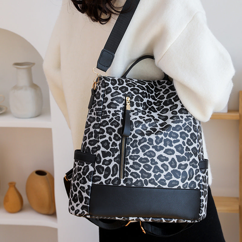 Animal Print Soft Leather Shoulder Bag/ Backpack - Frazeshop