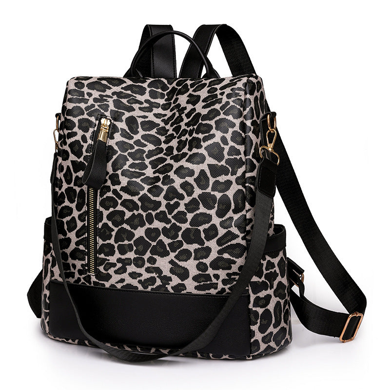 Animal Print Soft Leather Shoulder Bag/ Backpack - Frazeshop