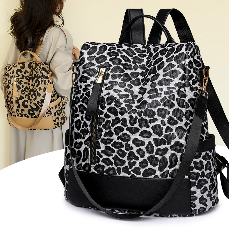 Animal Print Soft Leather Shoulder Bag/ Backpack - Frazeshop