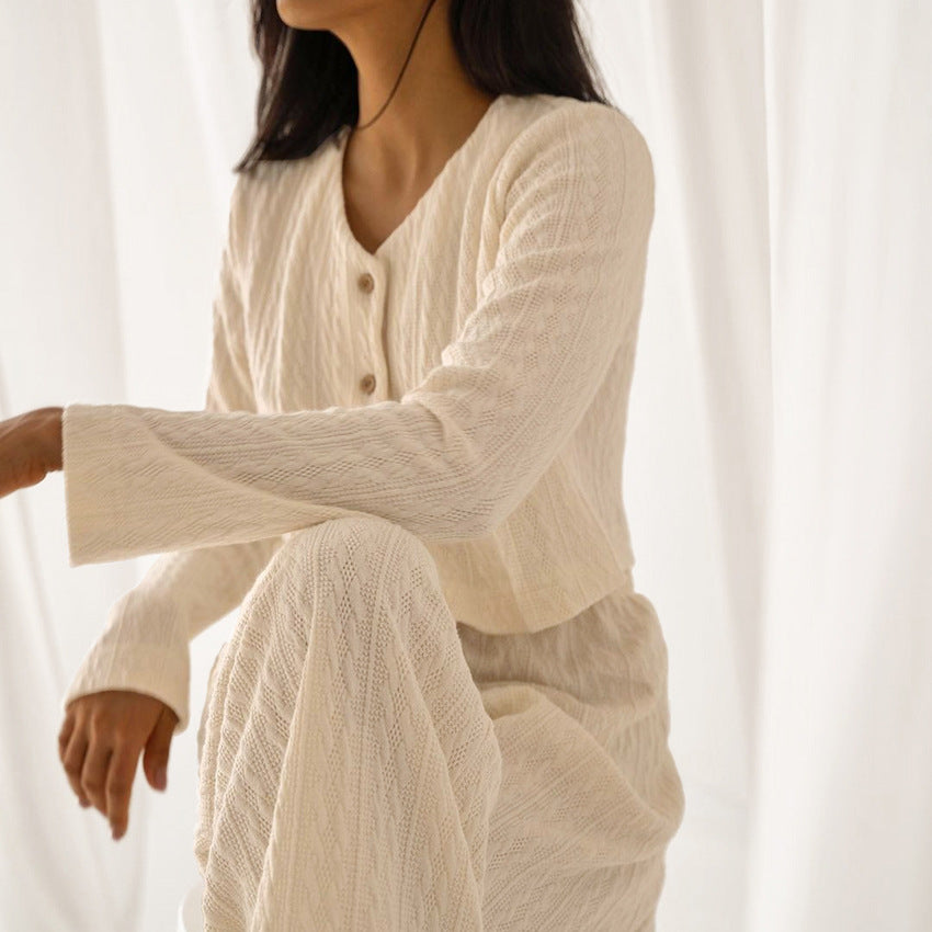 Fashion Simple Knit Pajamas (Two-piece Set) - Frazeshop