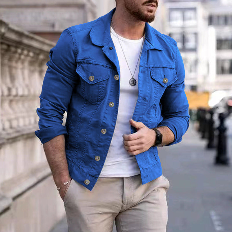 Mens Slim Fit Denim Lapel Jacket - Frazeshop