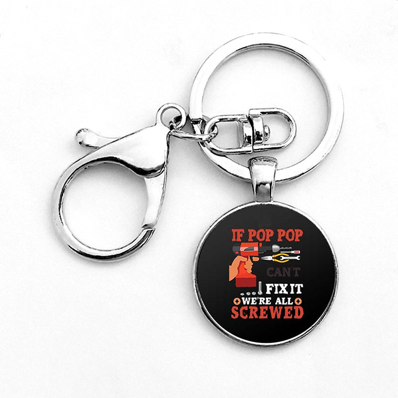 Funny Dad Tools Keychain With Clasp Fashion Round Glass Dome Pendant Keychain - Frazeshop