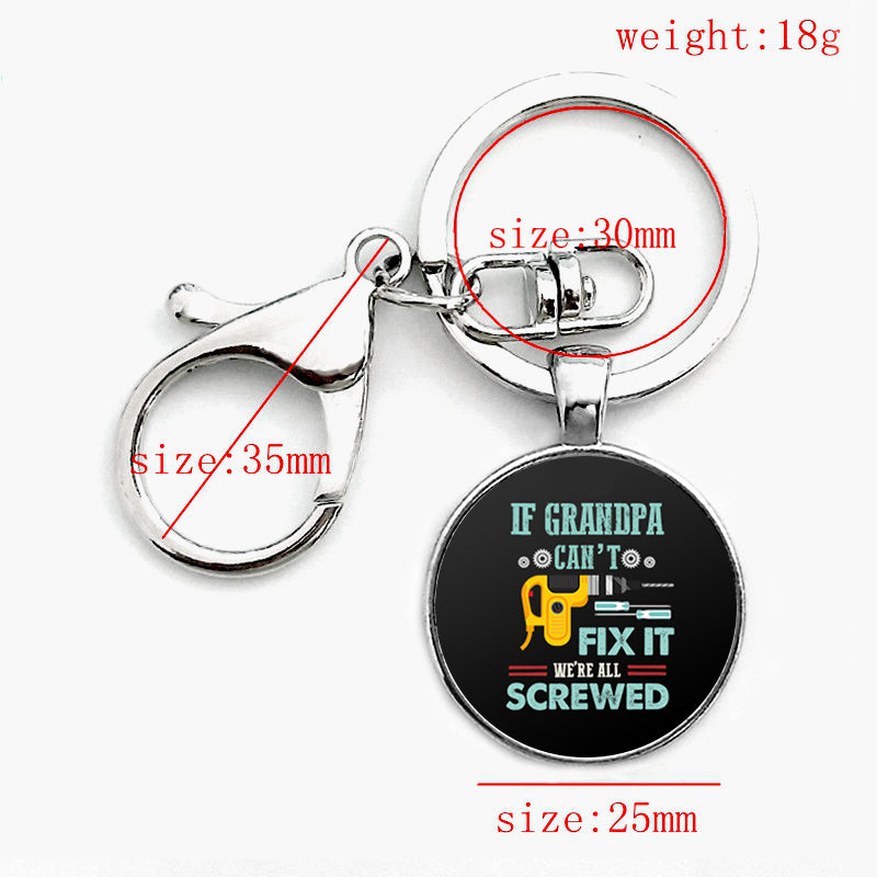 Funny Dad Tools Keychain With Clasp Fashion Round Glass Dome Pendant Keychain - Frazeshop