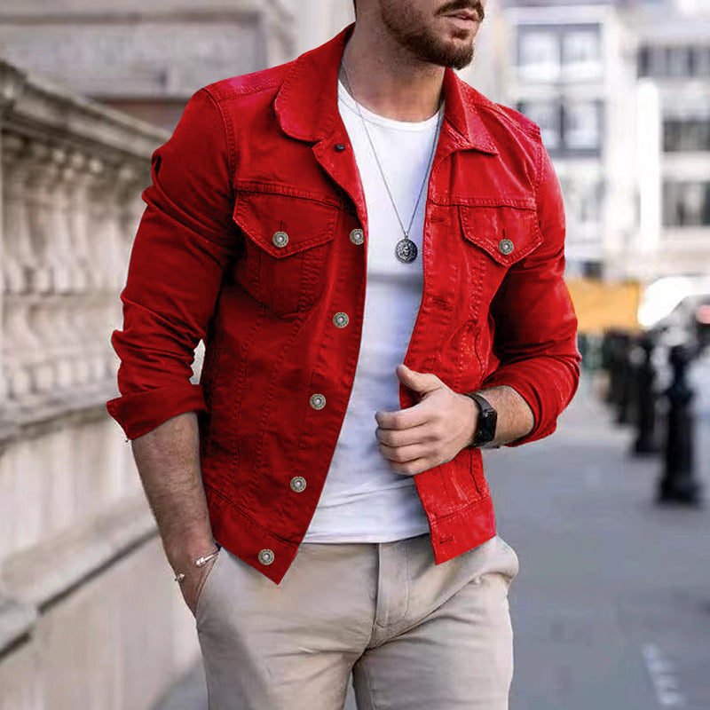 Mens Slim Fit Denim Lapel Jacket - Frazeshop