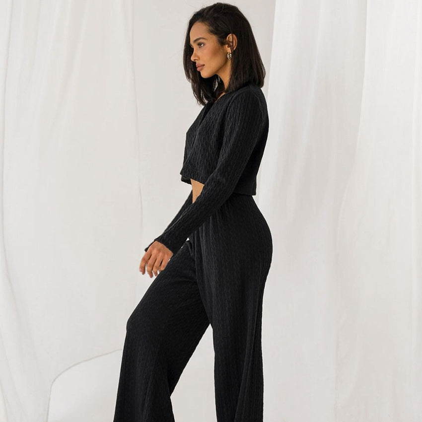 Fashion Simple Knit Pajamas (Two-piece Set) - Frazeshop