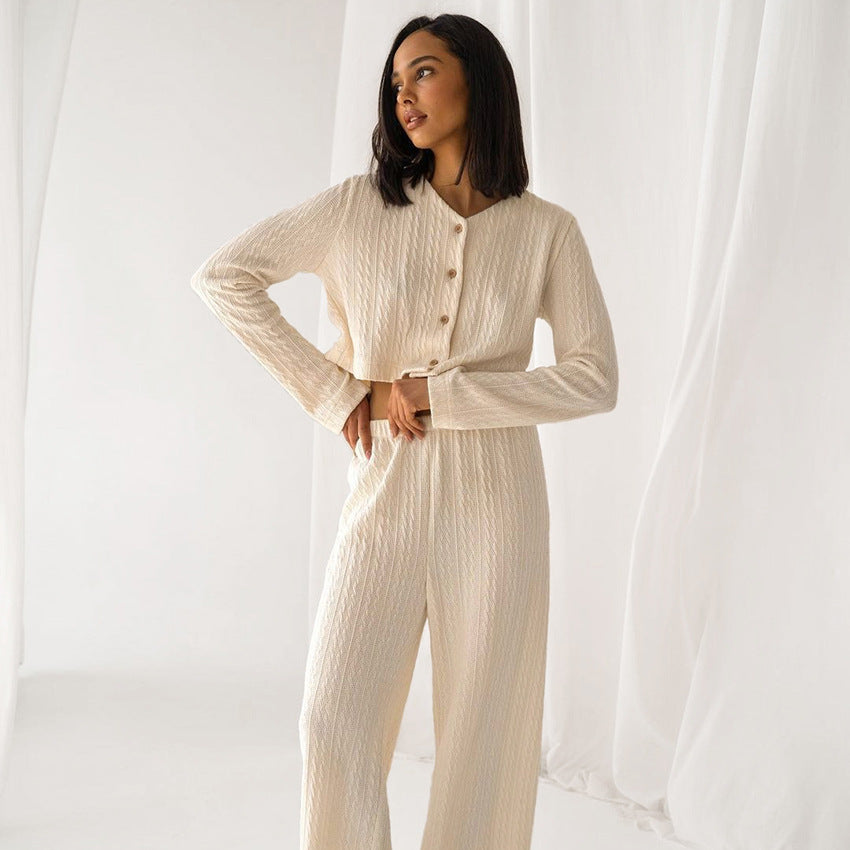 Fashion Simple Knit Pajamas (Two-piece Set) - Frazeshop