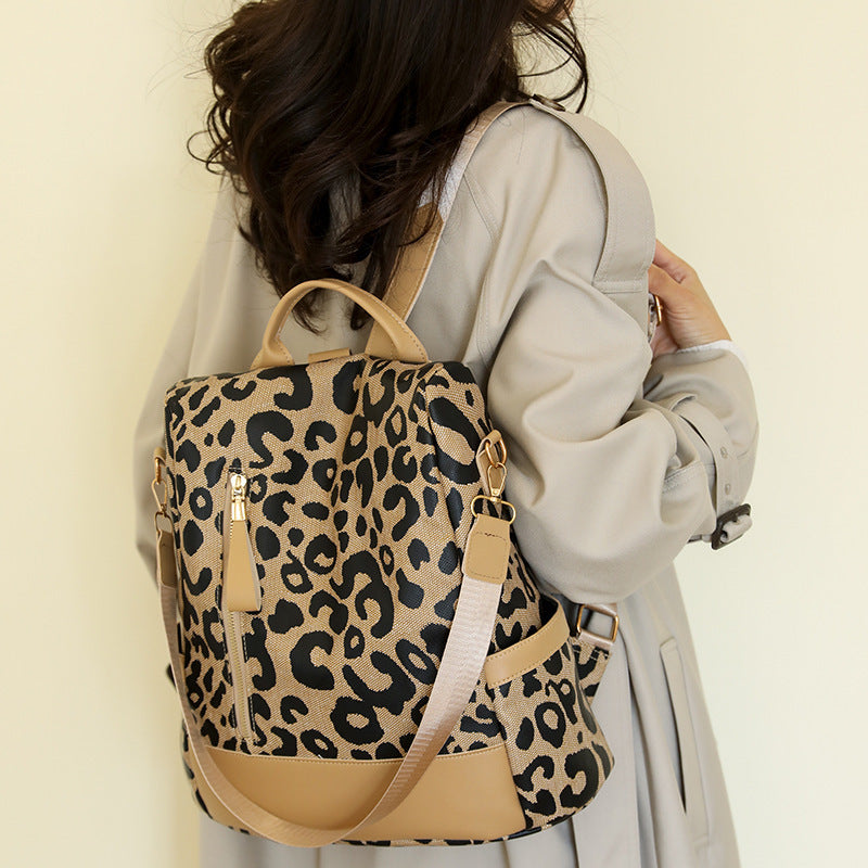Animal Print Soft Leather Shoulder Bag/ Backpack - Frazeshop