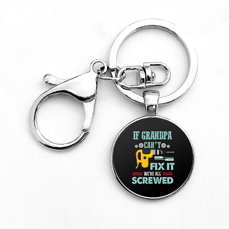 Funny Dad Tools Keychain With Clasp Fashion Round Glass Dome Pendant Keychain - Frazeshop