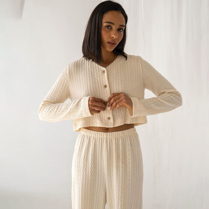 Fashion Simple Knit Pajamas (Two-piece Set) - Frazeshop