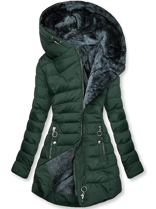 Women's Plush Hooded Mid-length Coat - Frazeshop