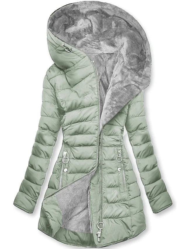 Women's Plush Hooded Mid-length Coat - Frazeshop