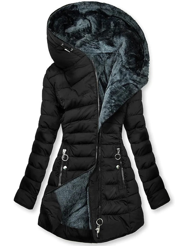 Women's Plush Hooded Mid-length Coat - Frazeshop
