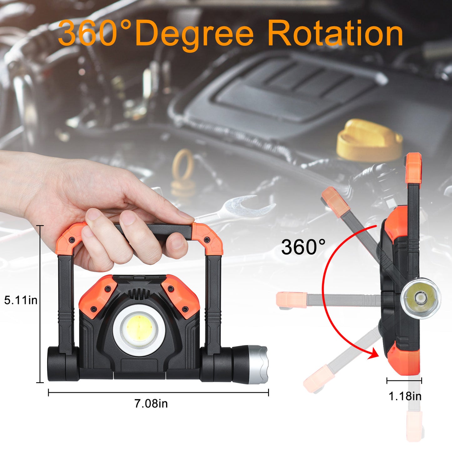 Flashlight Work Light Brightness High Hand Hanging Garage Maintenance Fishing - Frazeshop