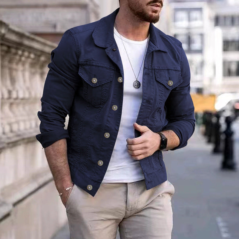Mens Slim Fit Denim Lapel Jacket - Frazeshop