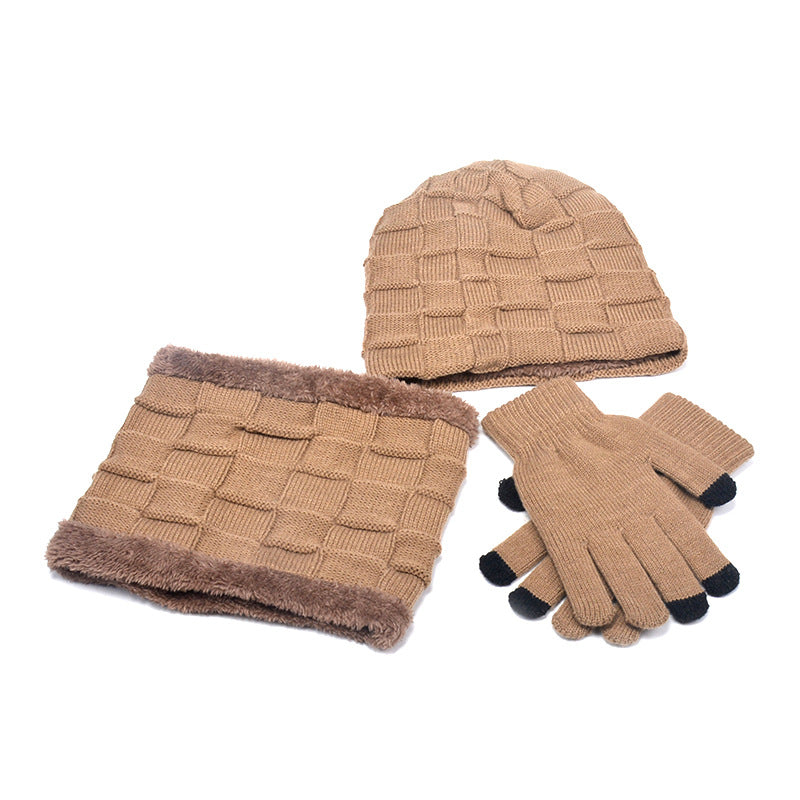 Hat Scarf Gloves Three-piece Suit Plus Velvet Knitted Outdoor Warmth - Frazeshop