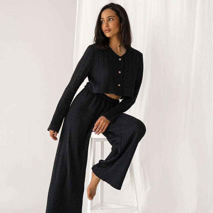 Fashion Simple Knit Pajamas (Two-piece Set) - Frazeshop