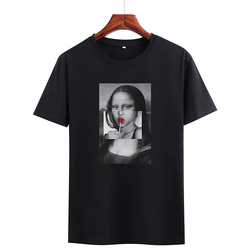 Men's Style Mona Lisa Print Short Sleeve T-Shirt - Frazeshop