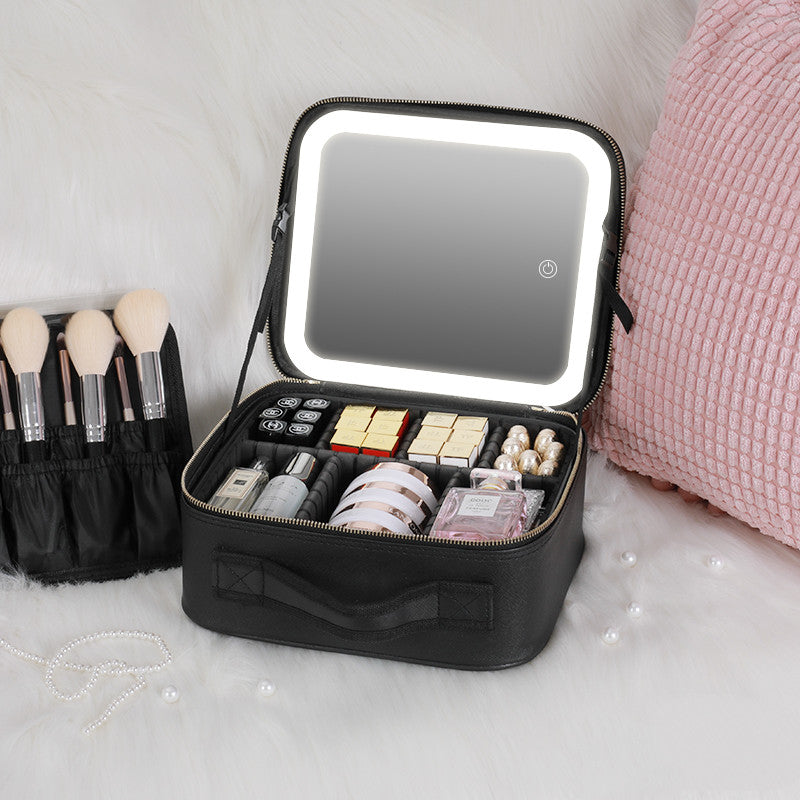 Smart LED Cosmetic Case With Mirror Cosmetic Bag Large Capacity Fashion Portable Storage Bag Travel Makeup Bags - Frazeshop