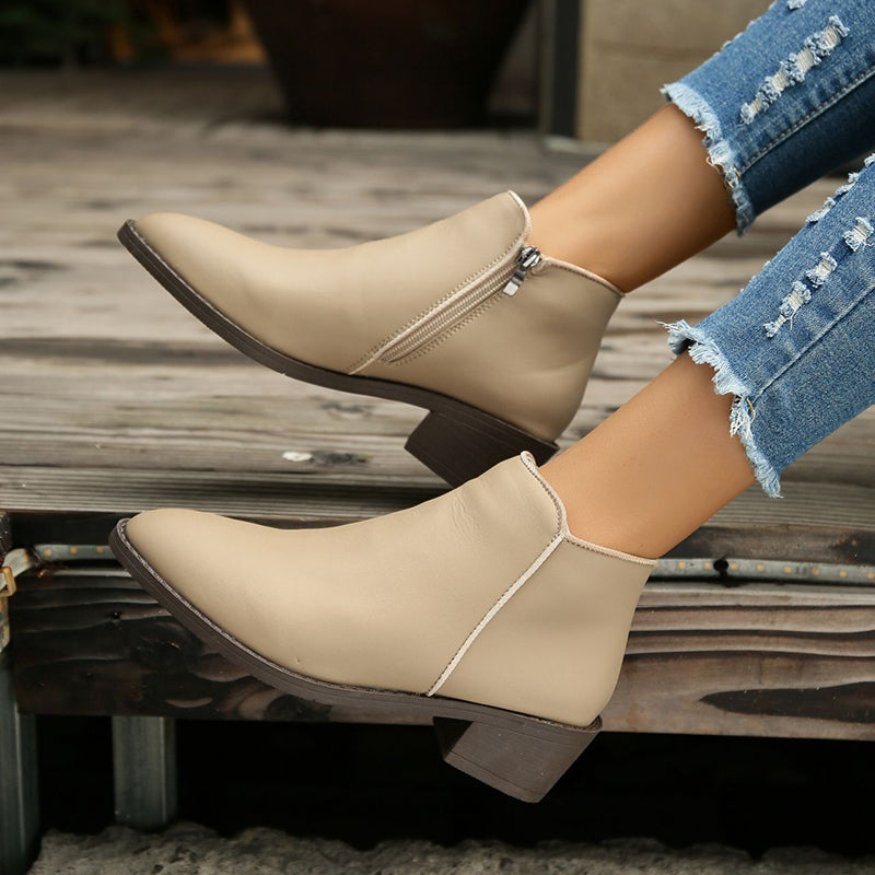 Mid Heel Ankle Boots (Waterproof with Side Zipper) - Frazeshop