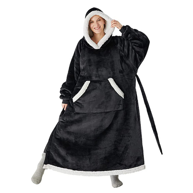 Winter Hoodie Blanket With Button Design Warm Home Clothes Women Men Oversized Pullover - Frazeshop