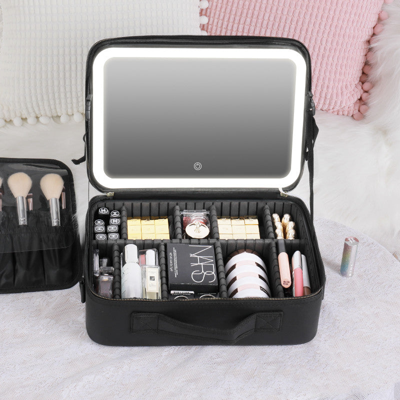 Smart LED Cosmetic Case With Mirror Cosmetic Bag Large Capacity Fashion Portable Storage Bag Travel Makeup Bags - Frazeshop