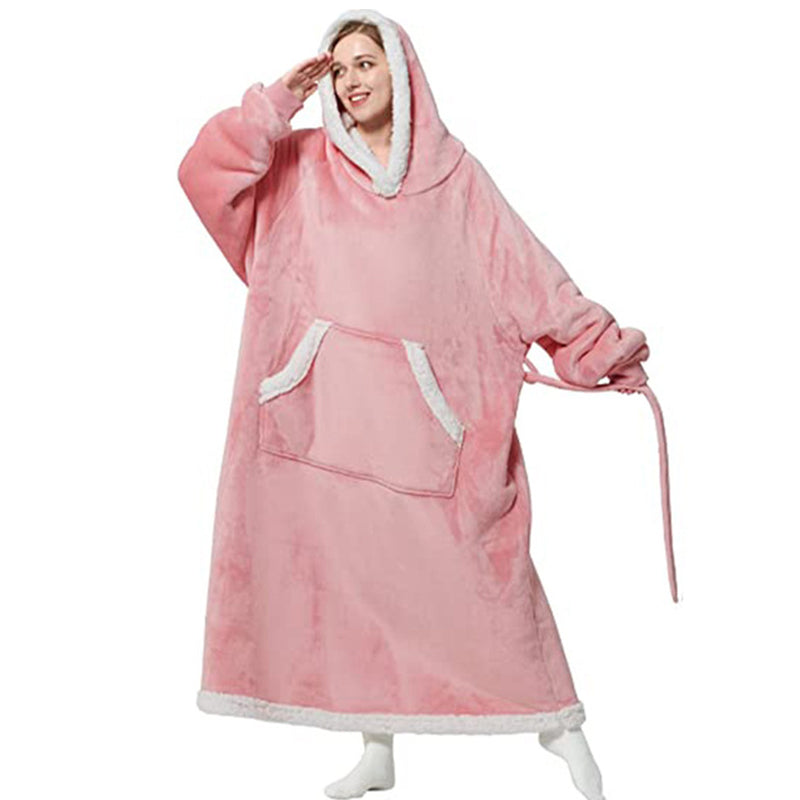 Winter Hoodie Blanket With Button Design Warm Home Clothes Women Men Oversized Pullover - Frazeshop