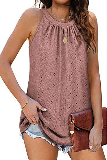 Women's Loose High Collar Sleeveless Hollow Top - Frazeshop