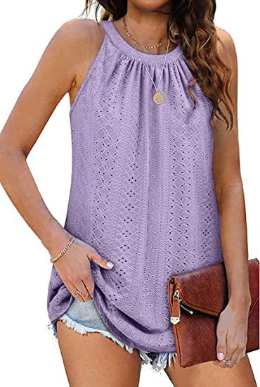 Women's Loose High Collar Sleeveless Hollow Top - Frazeshop