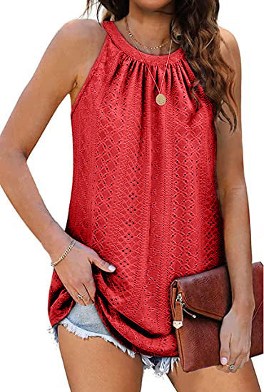 Women's Loose High Collar Sleeveless Hollow Top - Frazeshop