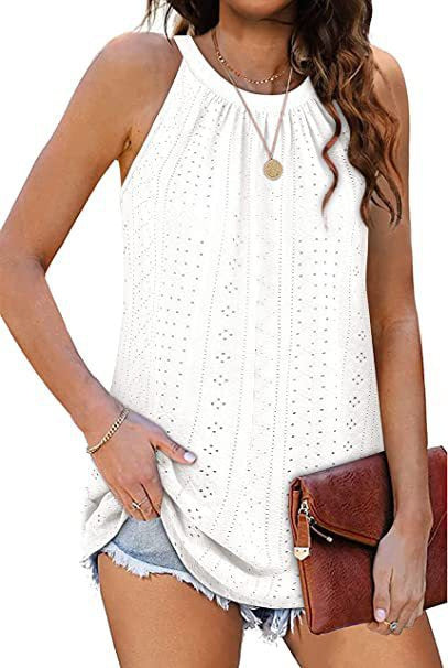 Women's Loose High Collar Sleeveless Hollow Top - Frazeshop