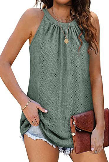 Women's Loose High Collar Sleeveless Hollow Top - Frazeshop