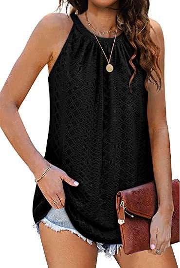 Women's Loose High Collar Sleeveless Hollow Top - Frazeshop