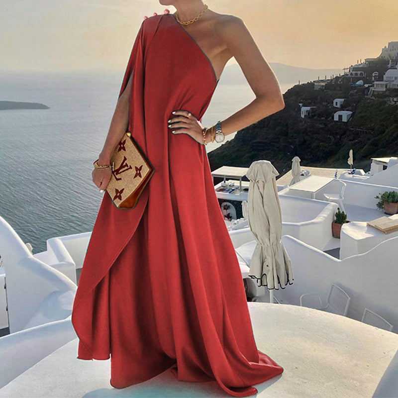 Graceful And Fashionable Solid Color Flowing Dress - Frazeshop