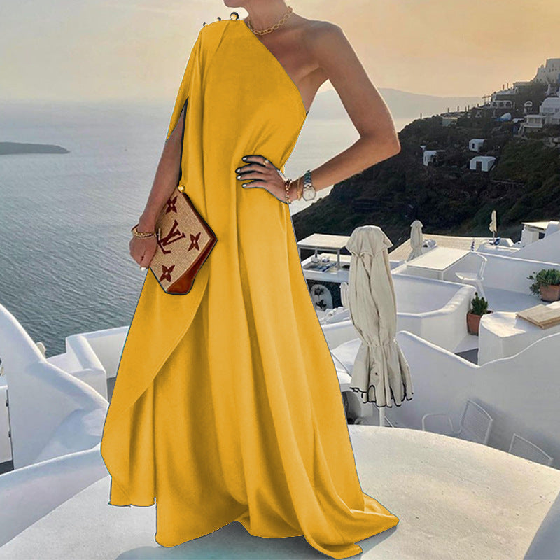 Graceful And Fashionable Solid Color Flowing Dress - Frazeshop