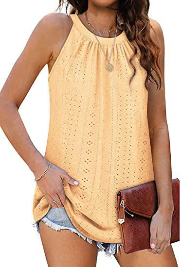 Women's Loose High Collar Sleeveless Hollow Top - Frazeshop
