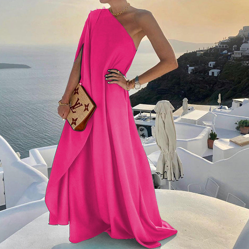 Graceful And Fashionable Solid Color Flowing Dress - Frazeshop