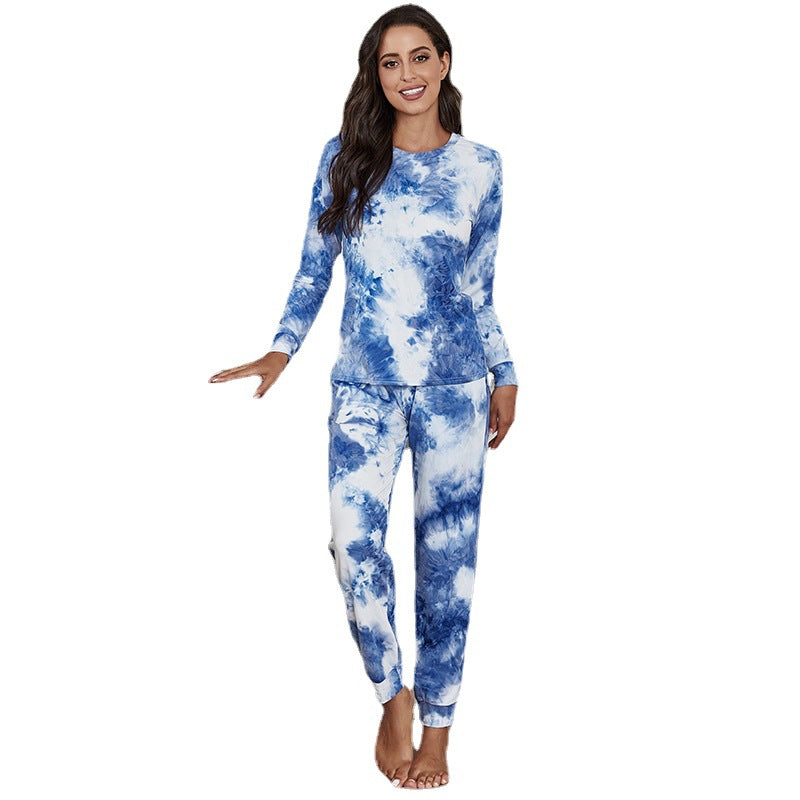 Two-piece Casual Tie-dye Pajamas Long-sleeved Home Wear - Frazeshop