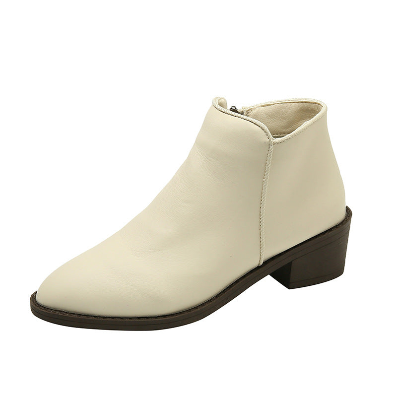 Mid Heel Ankle Boots (Waterproof with Side Zipper) - Frazeshop