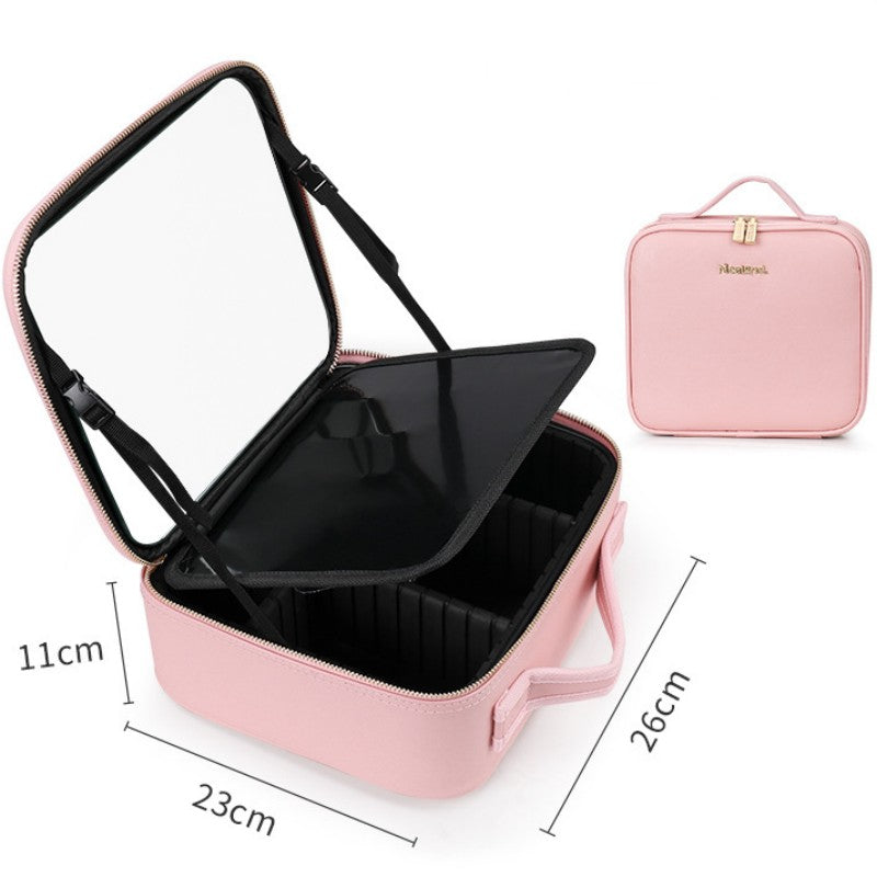 Smart LED Cosmetic Case With Mirror Cosmetic Bag Large Capacity Fashion Portable Storage Bag Travel Makeup Bags - Frazeshop