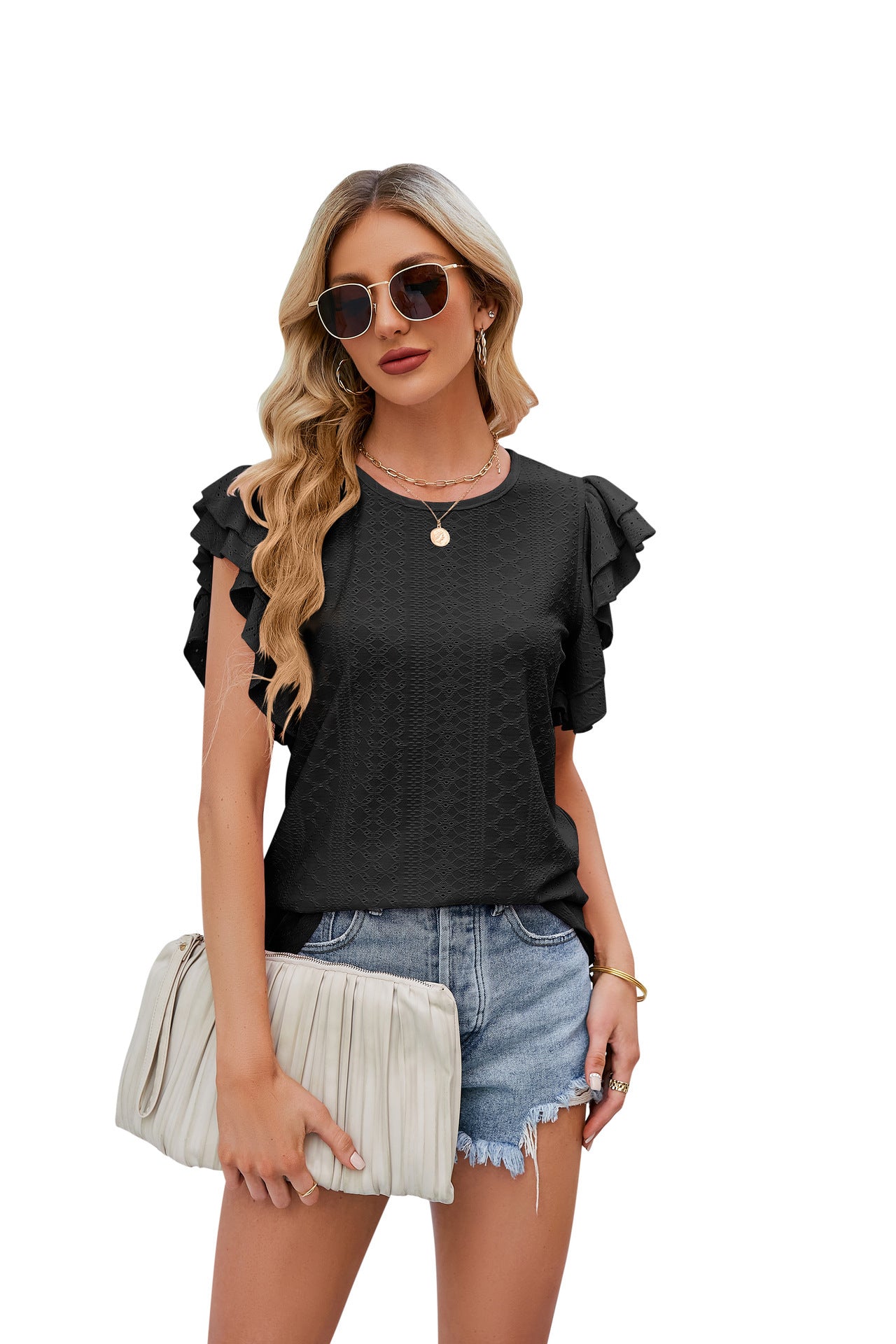 Double Layer Ruffle Sleeve Blouse - Frazeshop