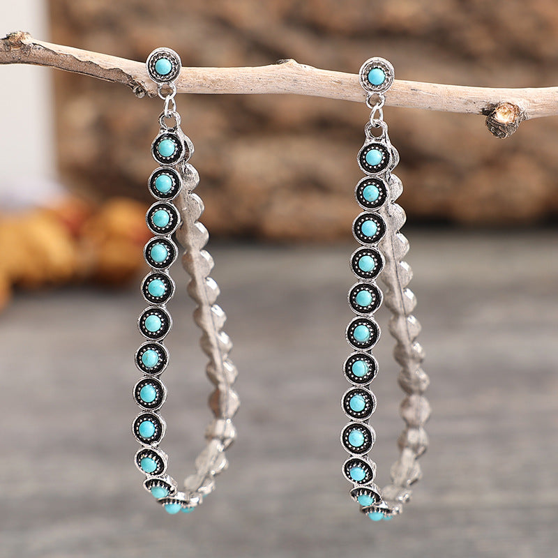 Hollowed-out Large Teardrop Turquoise Earrings