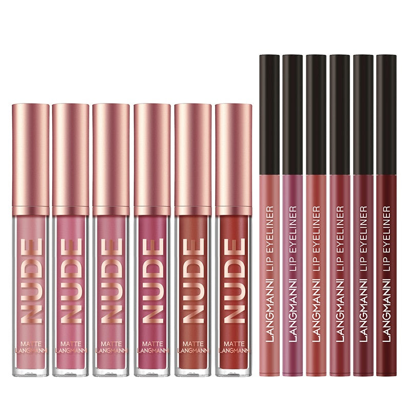 No Stain On Cup Matte Lip Gloss Lip Liner Combination 12 Pieces Set - Frazeshop