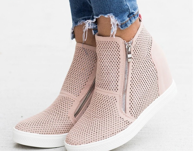 Fashionable ankle boot shoes | High-top Wedge Sneakers - Frazeshop