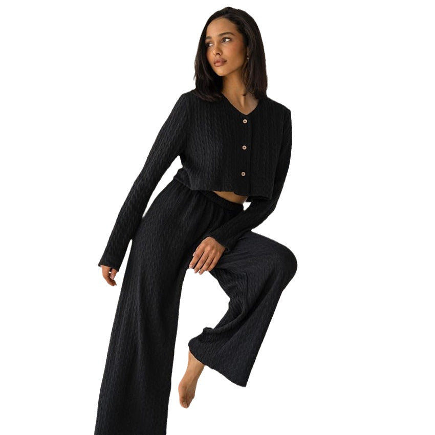 Fashion Simple Knit Pajamas (Two-piece Set) - Frazeshop