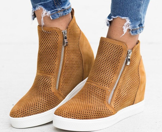 Fashionable ankle boot shoes | High-top Wedge Sneakers - Frazeshop