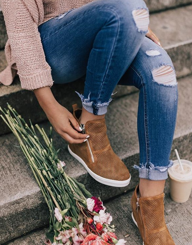 Fashionable ankle boot shoes | High-top Wedge Sneakers - Frazeshop