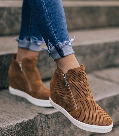 Fashionable ankle boot shoes | High-top Wedge Sneakers - Frazeshop