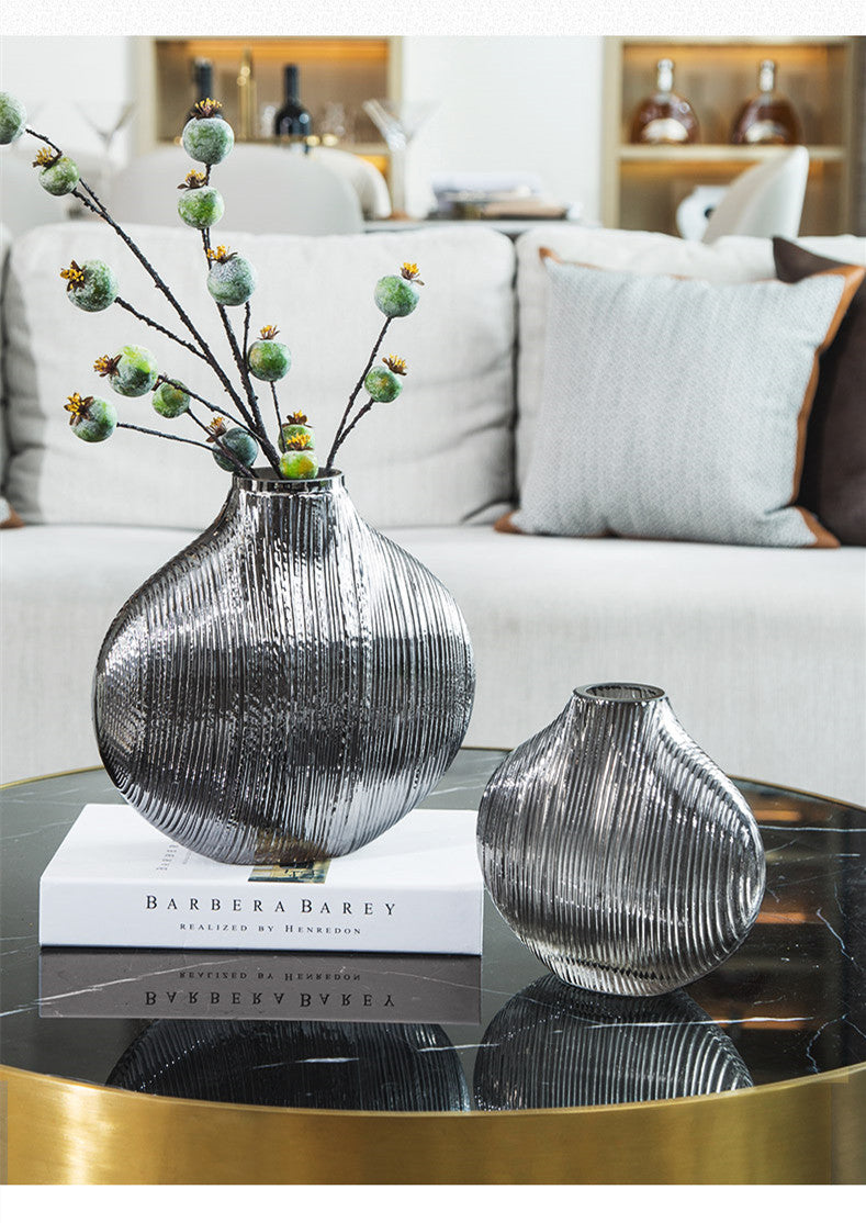 Silver Striped Glass Vase - Frazeshop