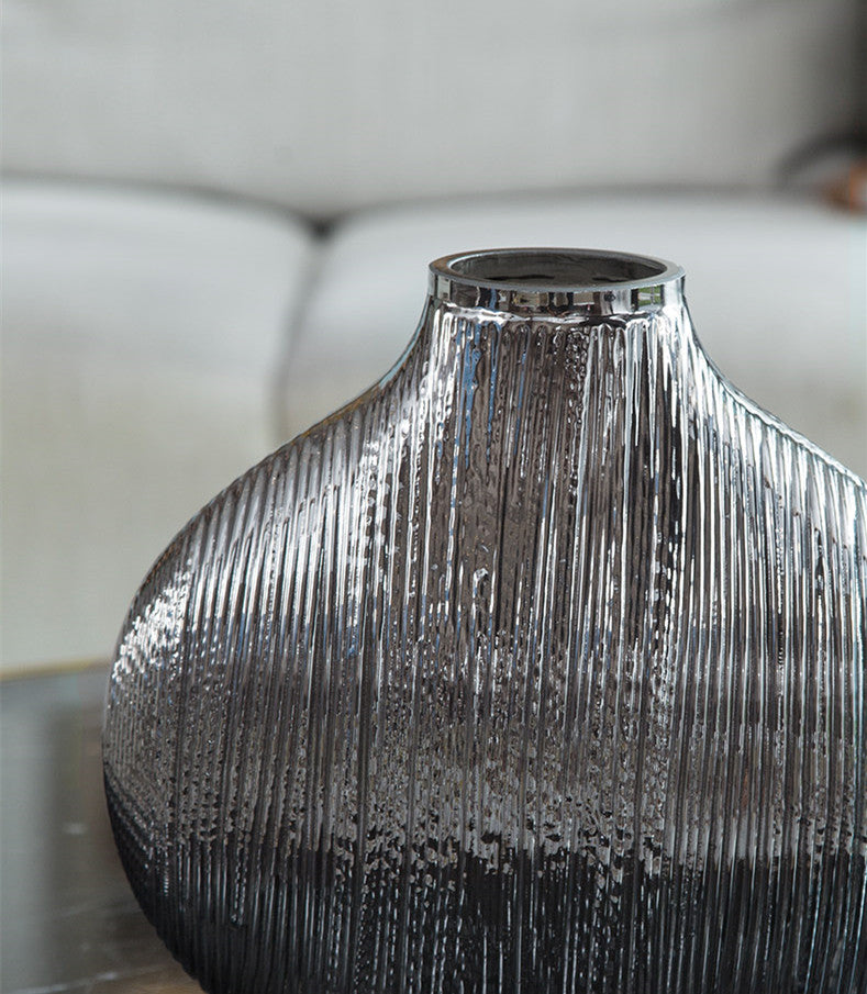 Silver Striped Glass Vase - Frazeshop