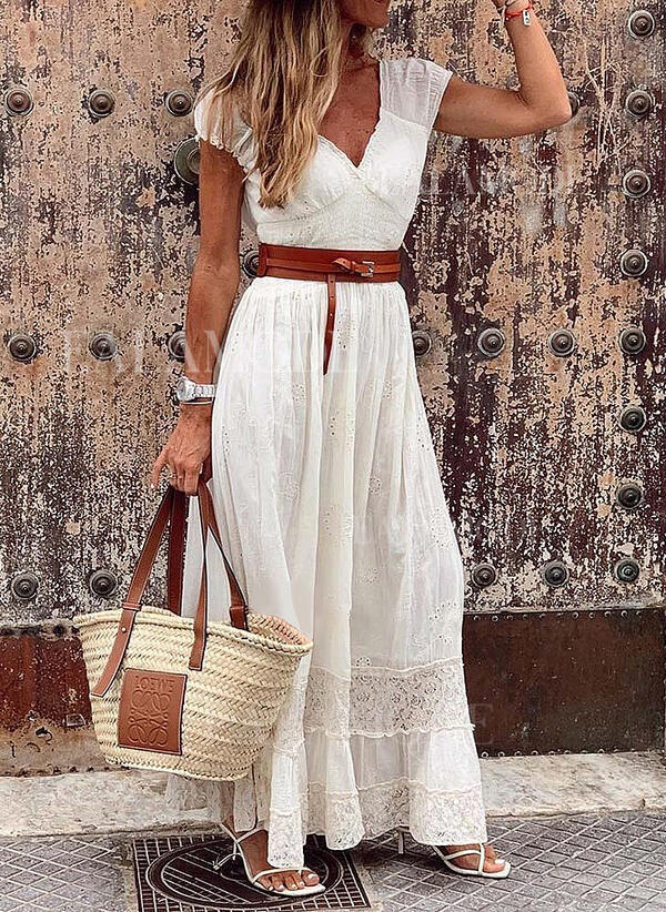 Women's Long Lace Stitching Elegant Dress - Frazeshop